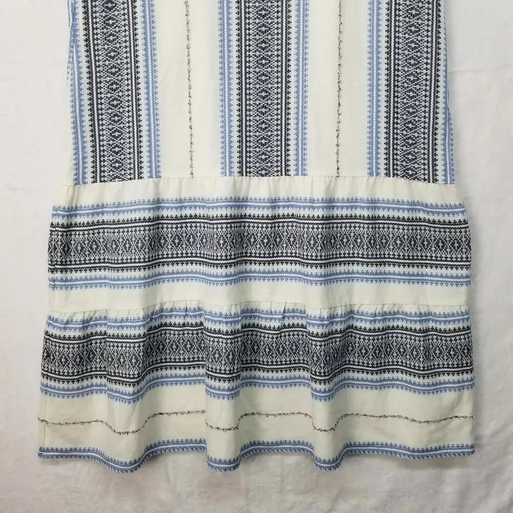 J. Jill V-neck Sleeveless Tiered Midi Dress Womens XS‎ White Blue Striped Cotton